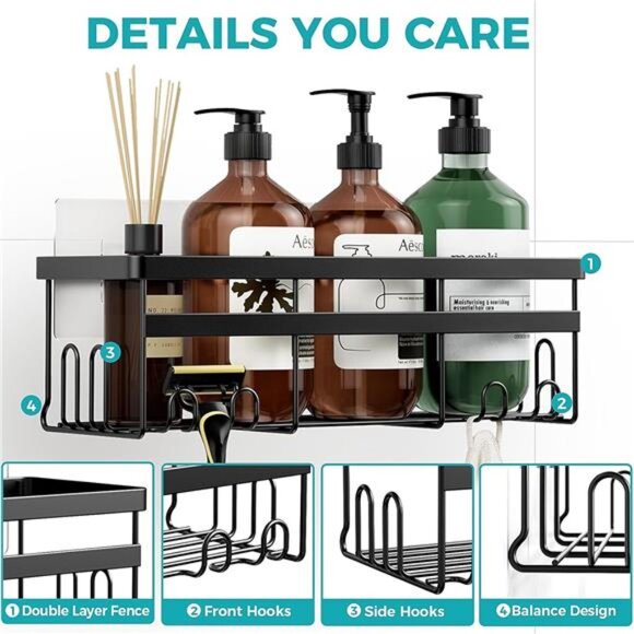 Shower Caddy, 3-Pack with Soap Holder, No Drilling Rustproof - Picture 4 of 8